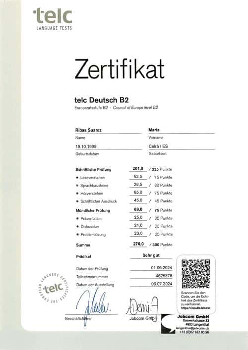 telc Zertifikat Frau R.S.M. 1 imagenes 0 2
